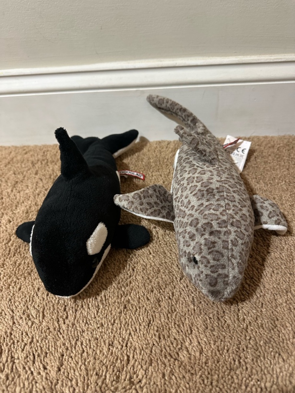 Douglas Lot Of 2 Ocean Animals Plush Orca Whale Titus Tiger Shark 3806